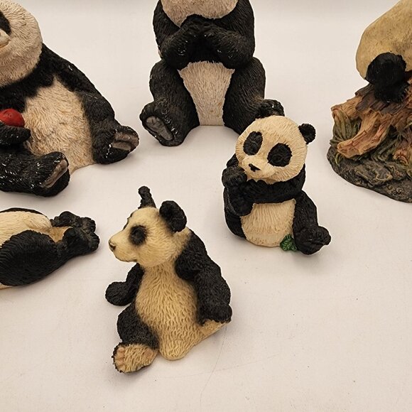 Adorable Assorted Panda Figurines Set 6 Pieces Hand-Painted Resin Collectibles - Picture 3 of 12